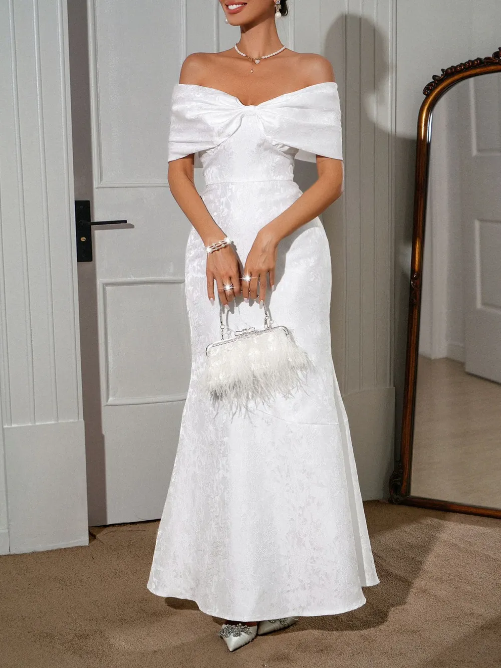 Chic Bow Off-Shoulder Maxi Dress - Romantic Elegant Formal Evening Gown - Image 2
