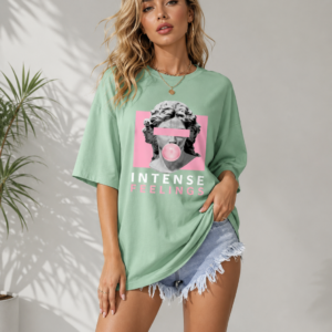 Women's Artistic Sculpture Graphic Tee Oversized Drop Shoulder Half Sleeve T-Shirt Loose Casual Longline Tunic Tops for Leggings